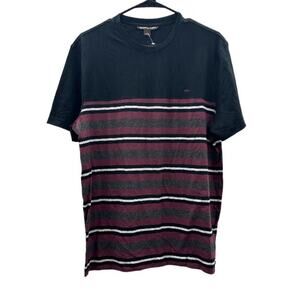 Michael Kors Navy Blue, Red, Gray & White Striped Short‎ Sleeve Tee Shirt Size L